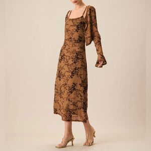 Rihoas Brown Floral Two-piece Midi Dress